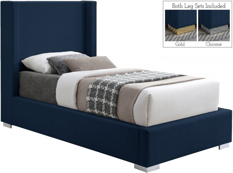 Royce Linen Textured Twin Bed (3 Boxes) Blue - Gate FurnitureTwin Bed