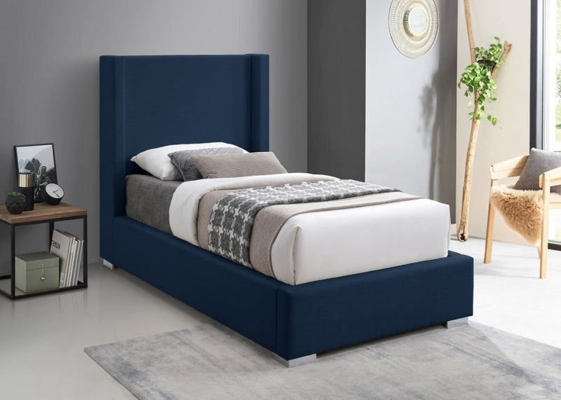 Royce Linen Textured Twin Bed (3 Boxes) Blue - Gate FurnitureTwin Bed