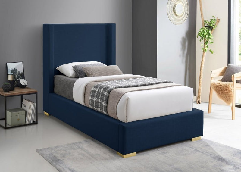 Royce Linen Textured Twin Bed (3 Boxes) Blue - Gate FurnitureTwin Bed
