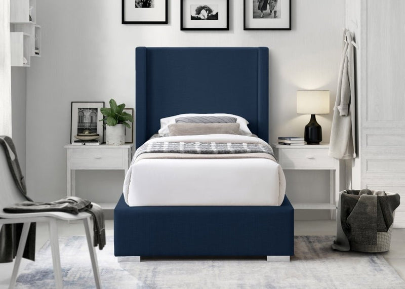 Royce Linen Textured Twin Bed (3 Boxes) Blue - Gate FurnitureTwin Bed