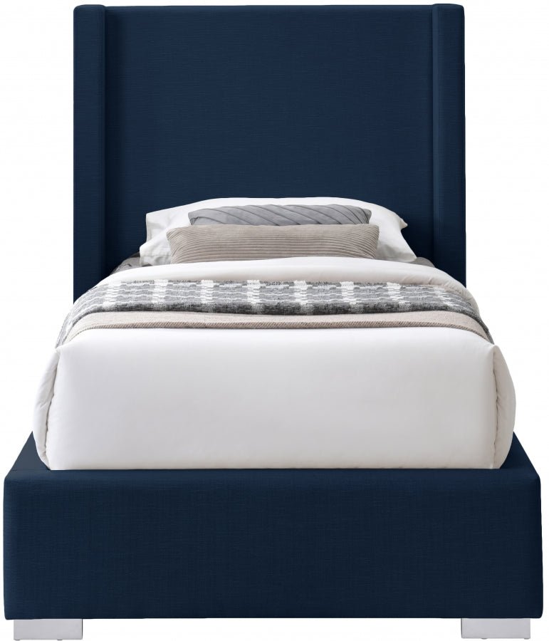 Royce Linen Textured Twin Bed (3 Boxes) Blue - Gate FurnitureTwin Bed