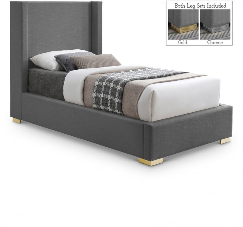 Royce Linen Textured Twin Bed (3 Boxes) Grey - Gate FurnitureTwin Bed