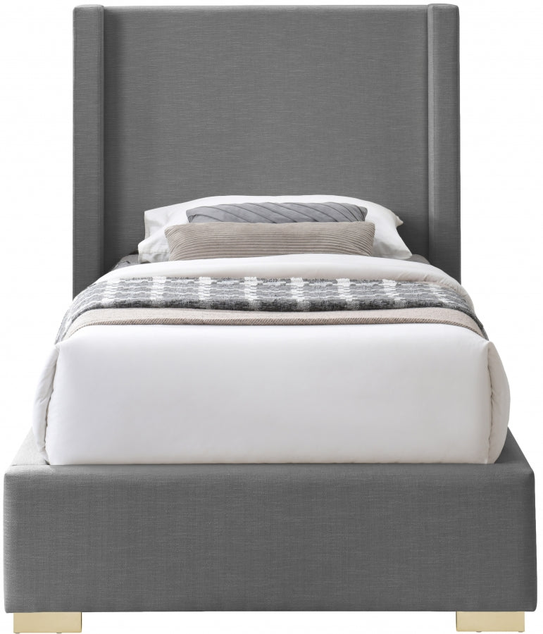 Royce Linen Textured Twin Bed (3 Boxes) Grey - Gate FurnitureTwin Bed