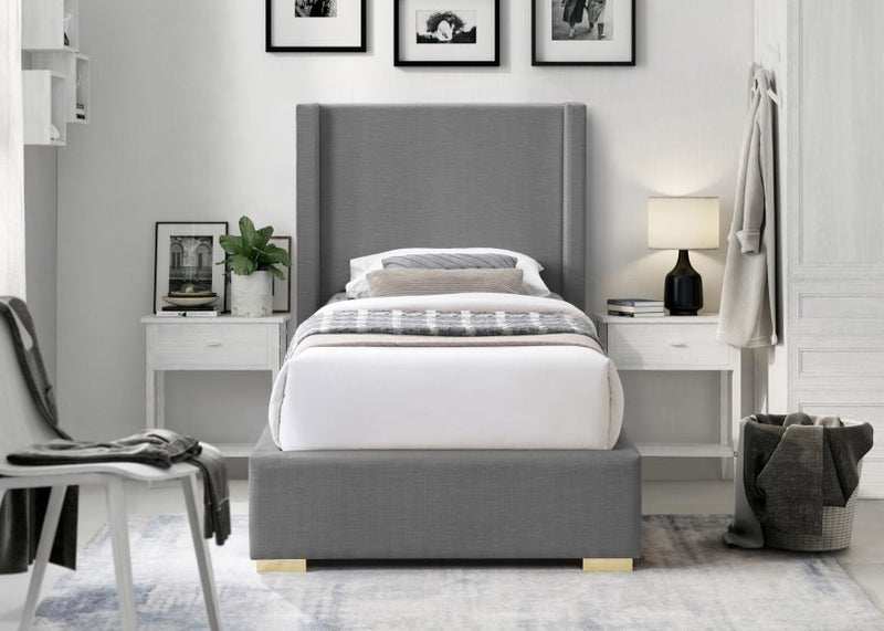 Royce Linen Textured Twin Bed (3 Boxes) Grey - Gate FurnitureTwin Bed