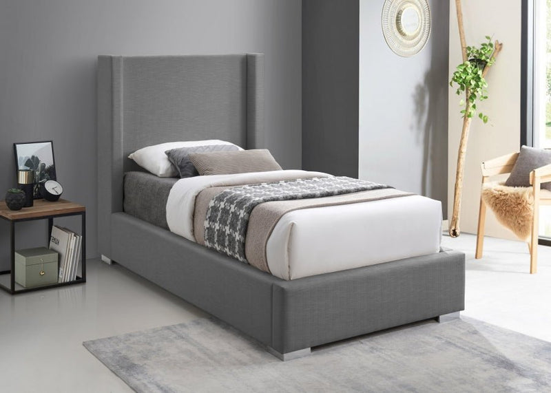 Royce Linen Textured Twin Bed (3 Boxes) Grey - Gate FurnitureTwin Bed