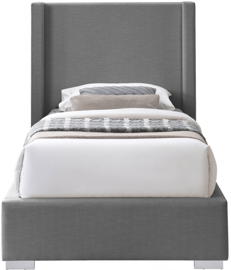 Royce Linen Textured Twin Bed (3 Boxes) Grey - Gate FurnitureTwin Bed