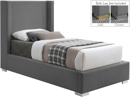 Royce Linen Textured Twin Bed (3 Boxes) Grey - Gate FurnitureTwin Bed