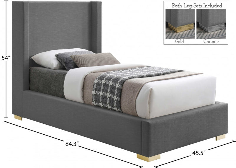 Royce Linen Textured Twin Bed (3 Boxes) Grey - Gate FurnitureTwin Bed