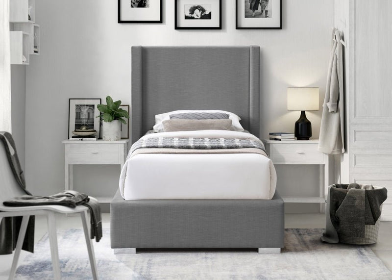 Royce Linen Textured Twin Bed (3 Boxes) Grey - Gate FurnitureTwin Bed
