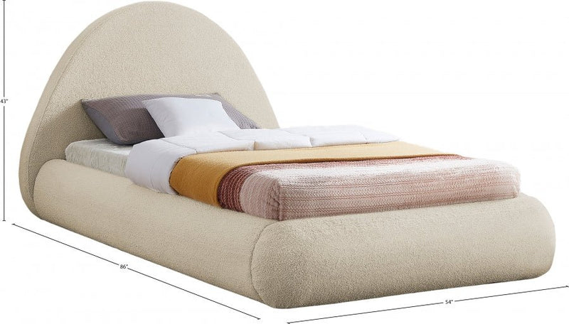 Rudy Teddy Fabric Twin Bed Beige - Gate FurnitureTwin Bed
