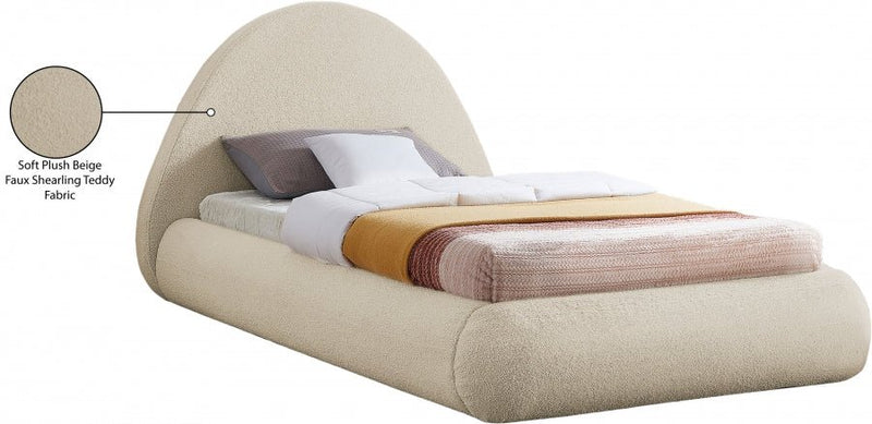 Rudy Teddy Fabric Twin Bed Beige - Gate FurnitureTwin Bed