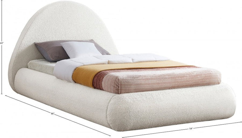 Rudy Teddy Fabric Twin Bed Cream - Gate FurnitureTwin Bed