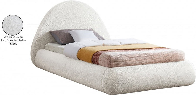Rudy Teddy Fabric Twin Bed Cream - Gate FurnitureTwin Bed