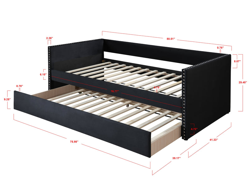 Sadie Black Velvet Twin Daybed - Gate FurnitureDaybed