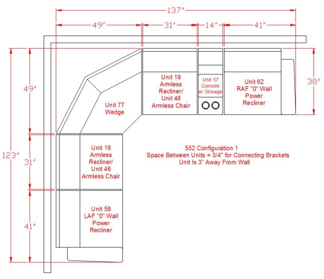 Samperstone Gray LAF Power Reclining Sectional - Gate FurnitureSectional