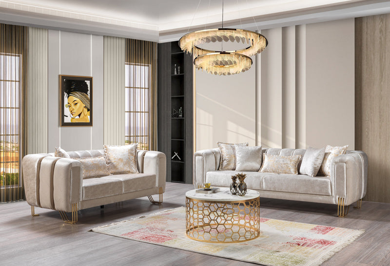 Santana Ivory Velvet Sofa & Loveseat - SANTANAIVORY-SL