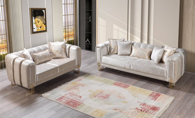 Santana Ivory Velvet Sofa & Loveseat - SANTANAIVORY-SL