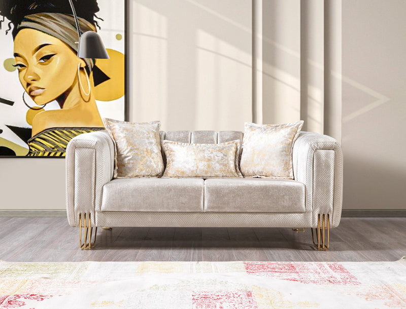 Santana Ivory Velvet Sofa & Loveseat - SANTANAIVORY-SL