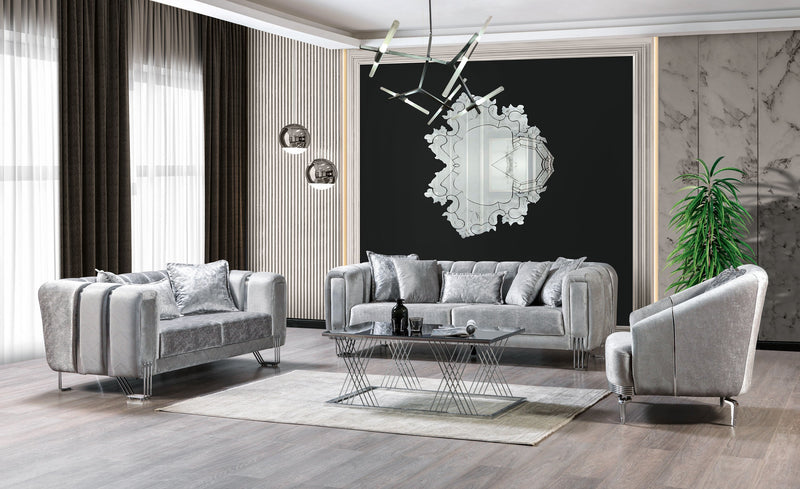 Santana Silver Velvet Sofa & Loveseat - SANTANASILVER-SL