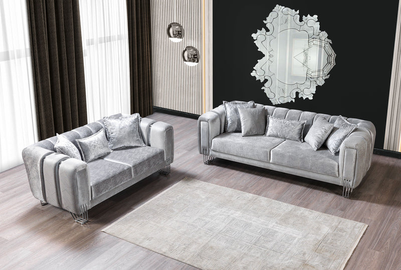 Santana Silver Velvet Sofa & Loveseat - SANTANASILVER-SL