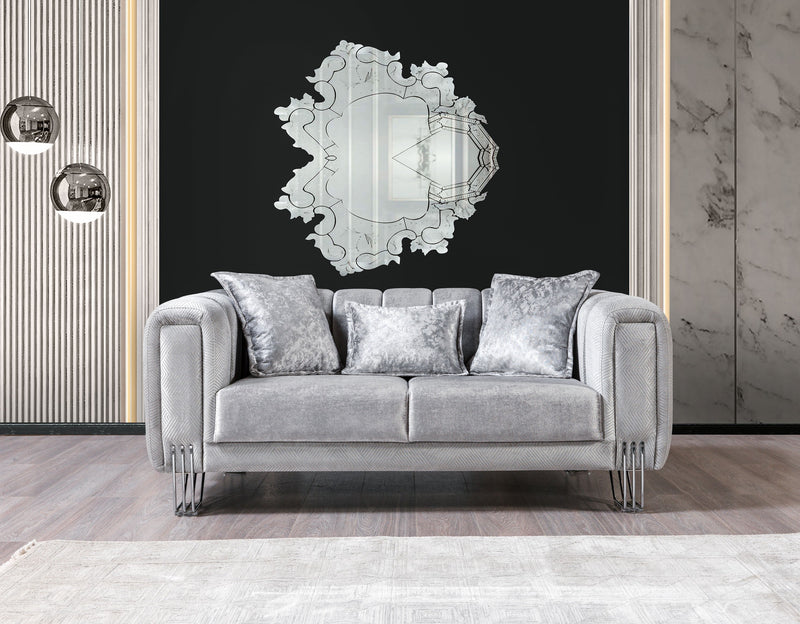 Santana Silver Velvet Sofa & Loveseat - SANTANASILVER-SL