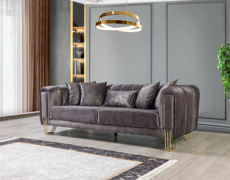 Santana Smoke Velvet Sofa & Loveseat - Gate FurnitureLiving Room Set