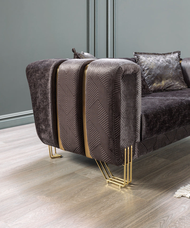 Santana Smoke Velvet Sofa & Loveseat - Gate FurnitureLiving Room Set