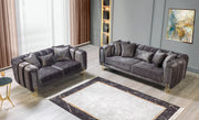 Santana Smoke Velvet Sofa & Loveseat - Gate FurnitureLiving Room Set