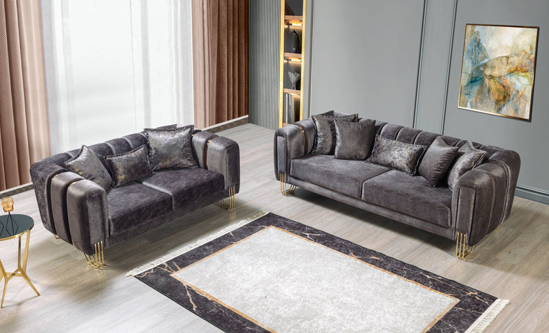Santana Smoke Velvet Sofa & Loveseat - Gate FurnitureLiving Room Set