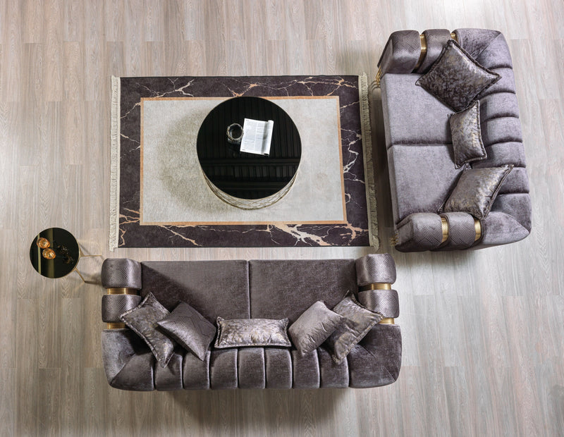 Santana Smoke Velvet Sofa & Loveseat - Gate FurnitureLiving Room Set