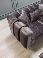 Santana Smoke Velvet Sofa & Loveseat - Gate FurnitureLiving Room Set