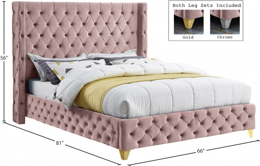 Savan Velvet Full Bed Pink - SavanPink-F