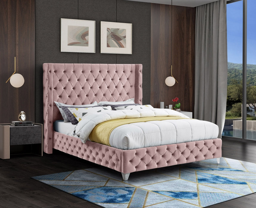 Savan Velvet Full Bed Pink - SavanPink-F