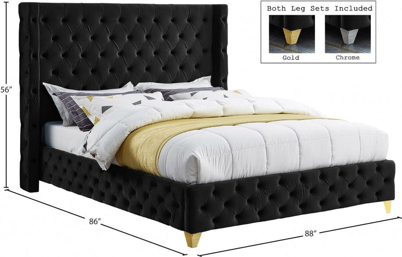 Savan Velvet King Bed Black - Gate FurnitureKing Bed