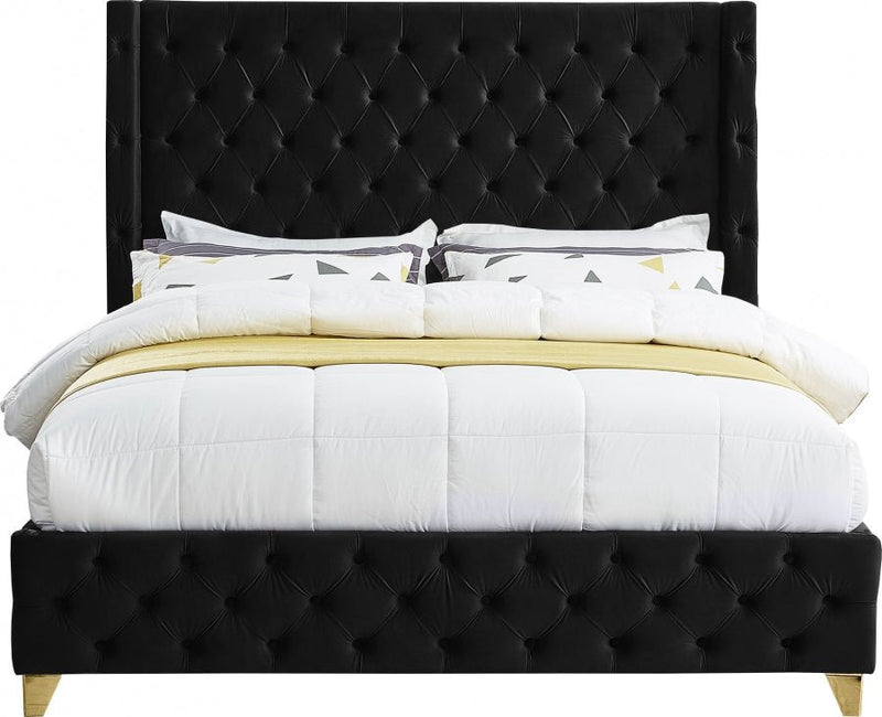 Savan Velvet King Bed Black - Gate FurnitureKing Bed