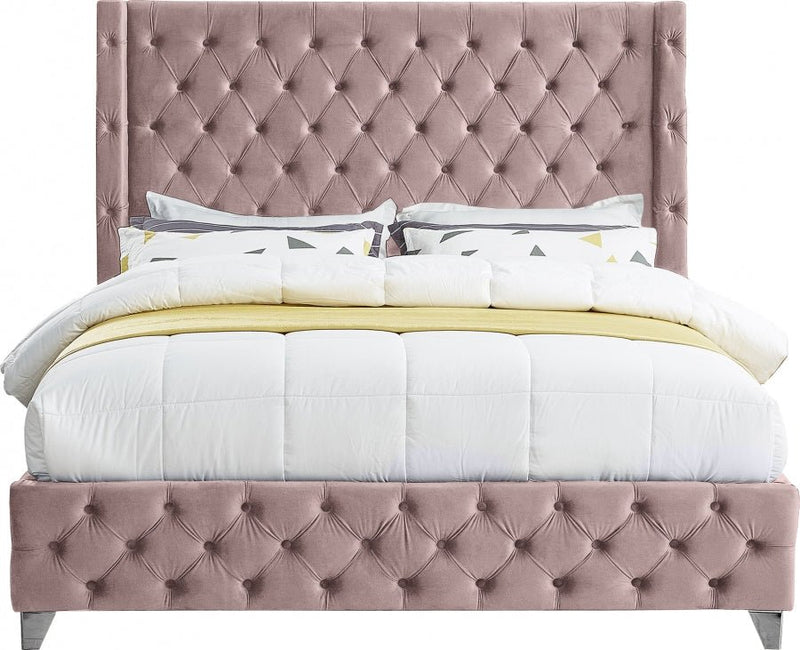 Savan Velvet King Bed Pink - Gate FurnitureKing Bed