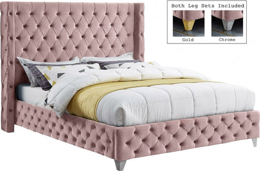 Savan Velvet King Bed Pink - Gate FurnitureKing Bed