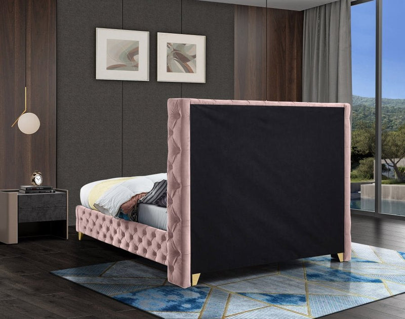 Savan Velvet King Bed Pink - Gate FurnitureKing Bed