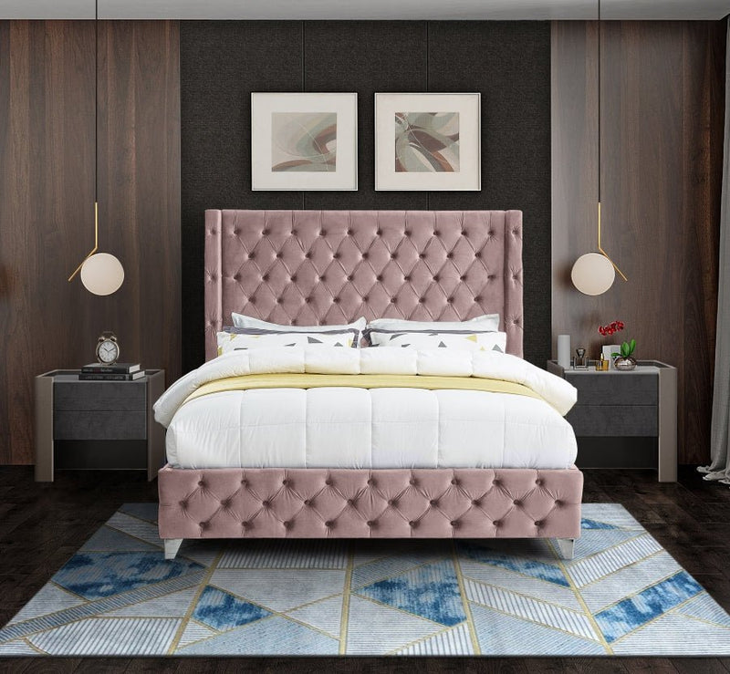 Savan Velvet King Bed Pink - Gate FurnitureKing Bed