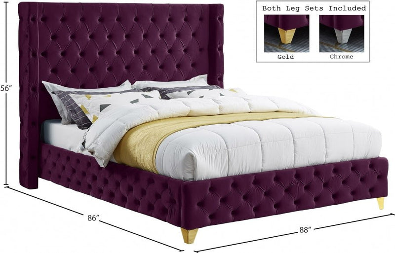 Savan Velvet King Bed Purple - Gate FurnitureKing Bed