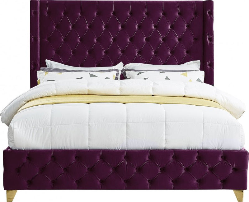 Savan Velvet King Bed Purple - Gate FurnitureKing Bed