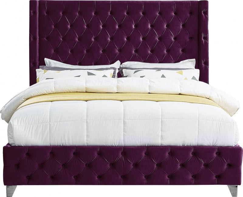 Savan Velvet King Bed Purple - Gate FurnitureKing Bed