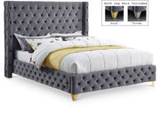Savan Velvet Queen Bed Grey - Gate FurnitureQueen Bed