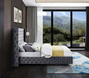 Savan Velvet Queen Bed Grey - Gate FurnitureQueen Bed
