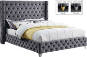 Savan Velvet Queen Bed Grey - Gate FurnitureQueen Bed