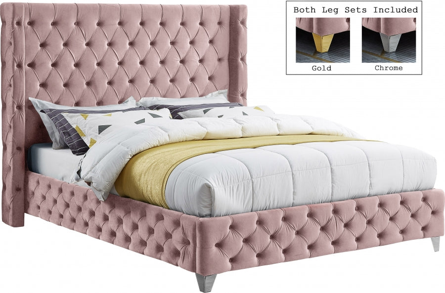 Savan Velvet Queen Bed Pink - SavanPink-Q
