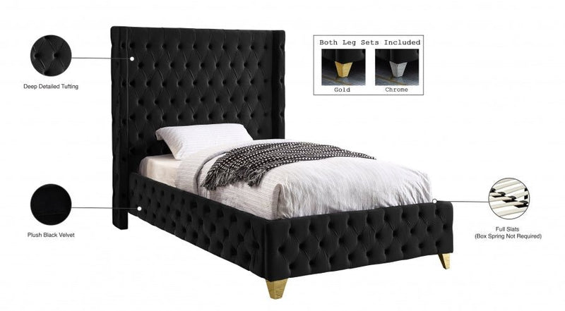 Savan Velvet Twin Bed Black - Gate FurnitureTwin Bed