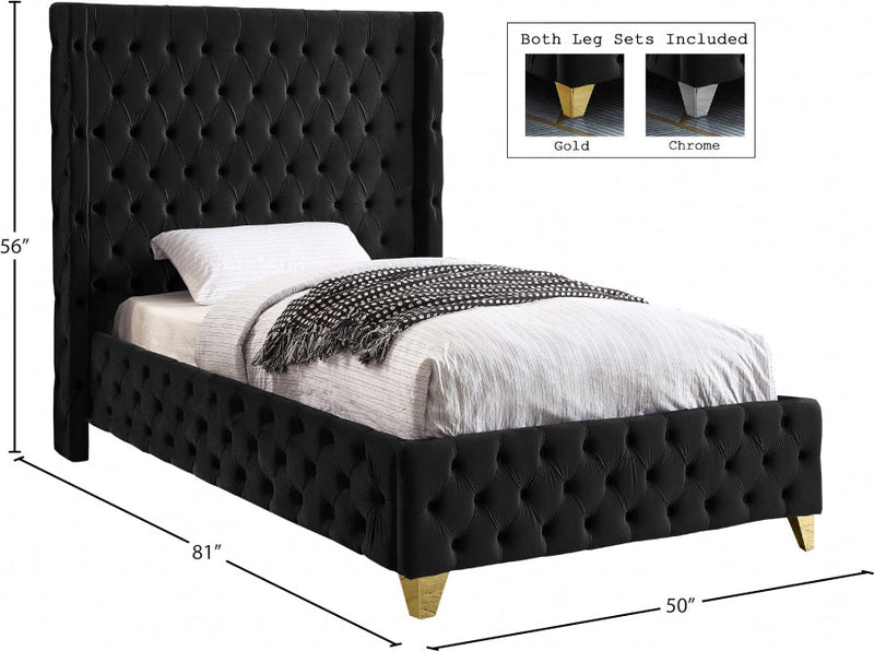 Savan Velvet Twin Bed Black - Gate FurnitureTwin Bed