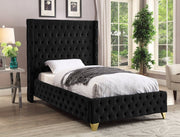 Savan Velvet Twin Bed Black - Gate FurnitureTwin Bed