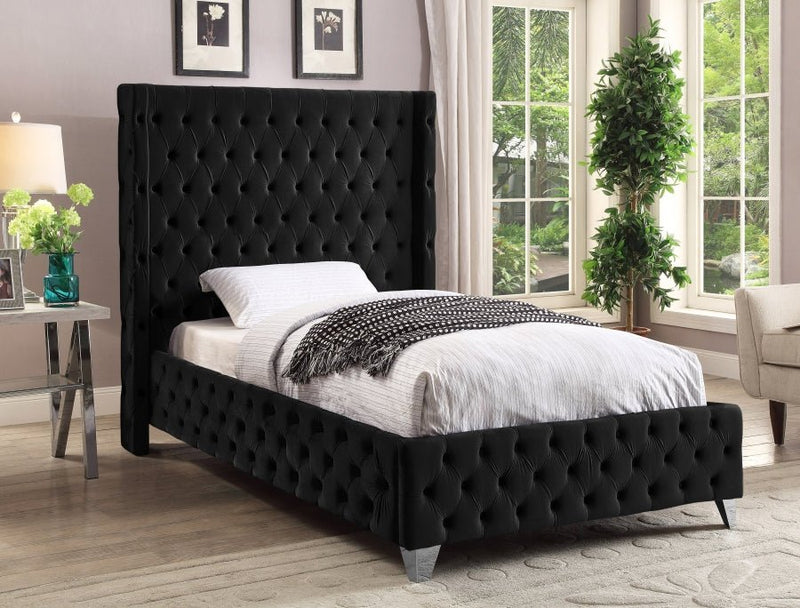 Savan Velvet Twin Bed Black - Gate FurnitureTwin Bed
